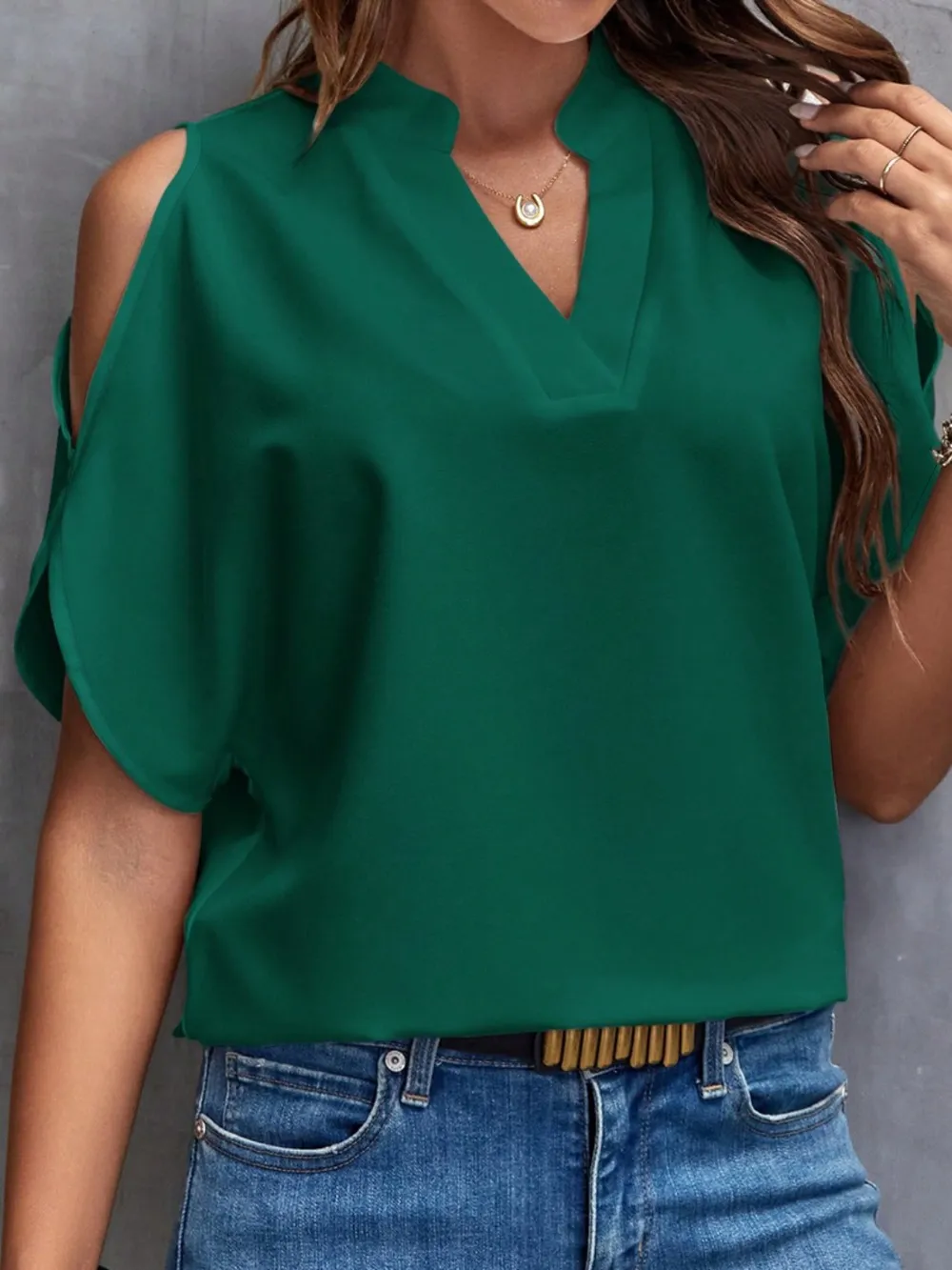 Notched Cold Shoulder Blouse, image 19