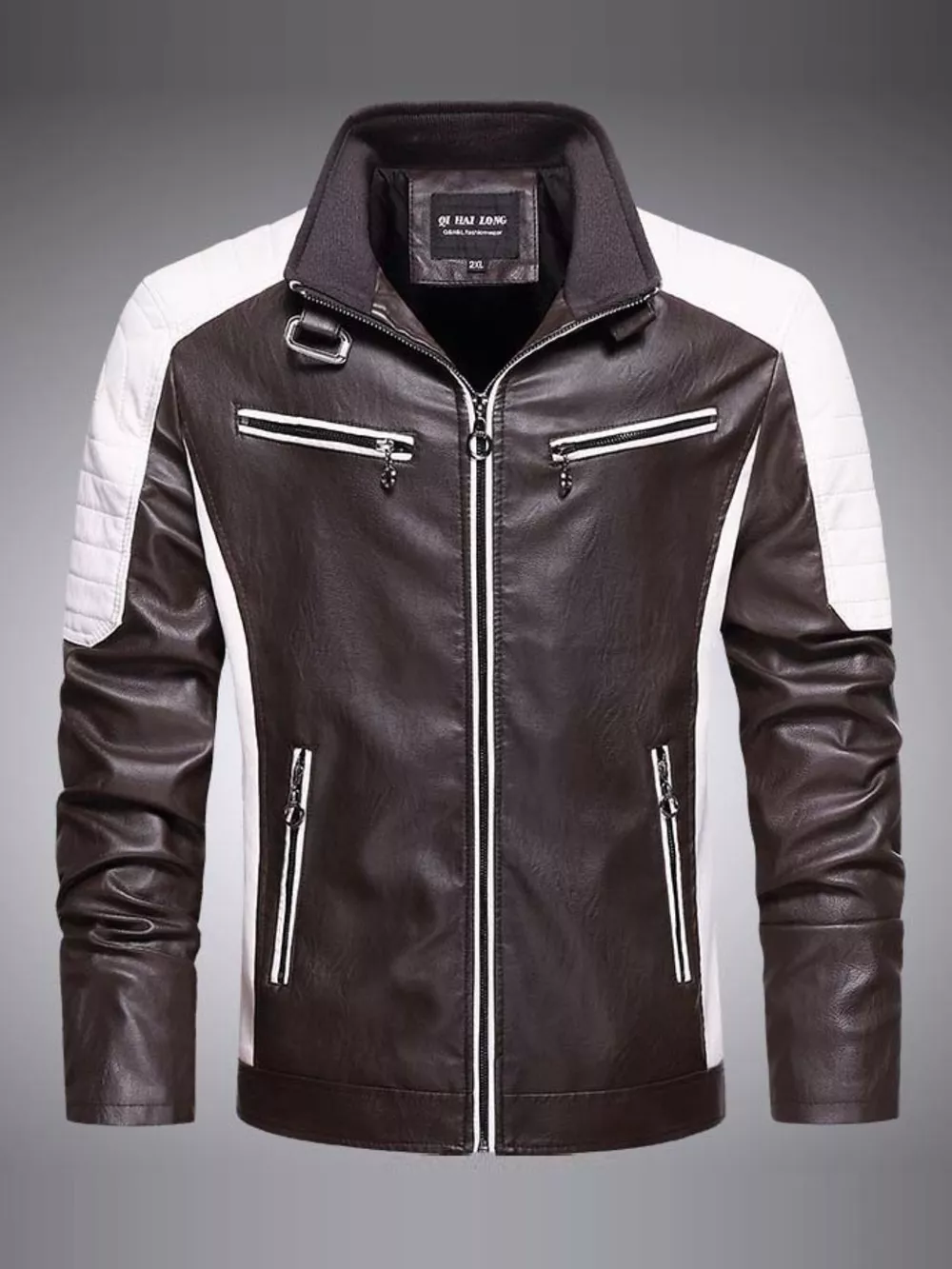 Men's Plus Size Slim Fit Zip Up Moto Jacket, image 5