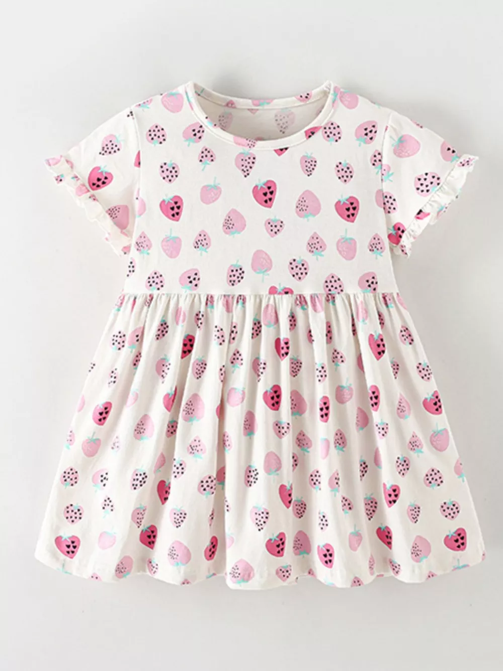 Children's Strawberry Print Ruffle Sleeve Casual Dress, image 2