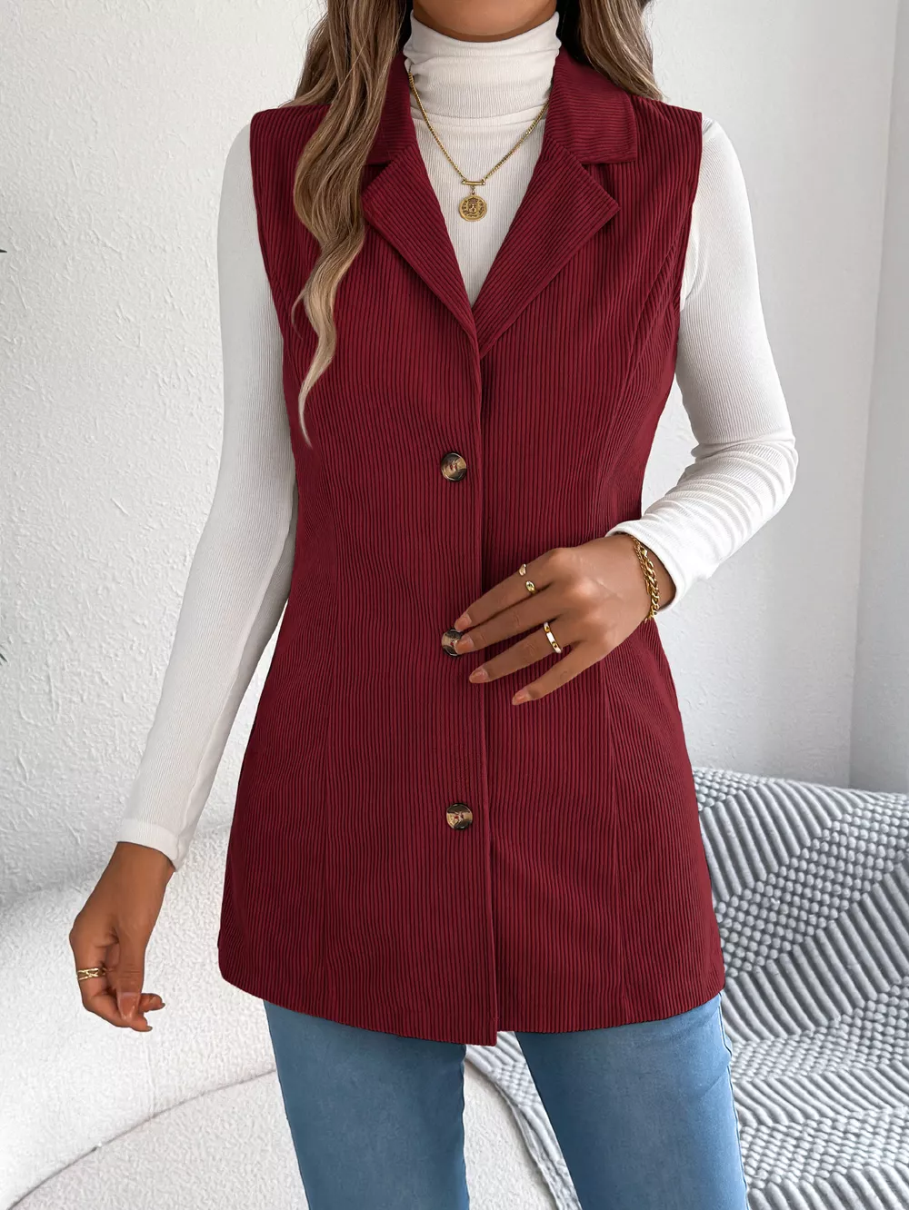 Button-Front Longline Vest Coat, image 10