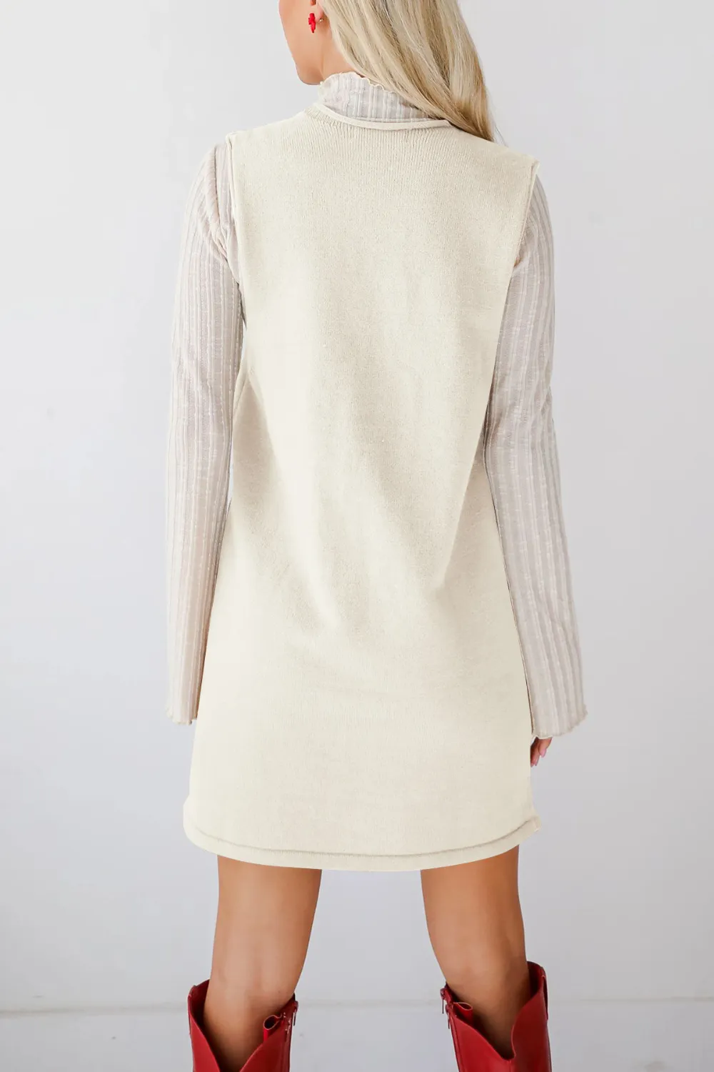 Pocketed V-Neck Mini Sweater Overall Dress, image 12