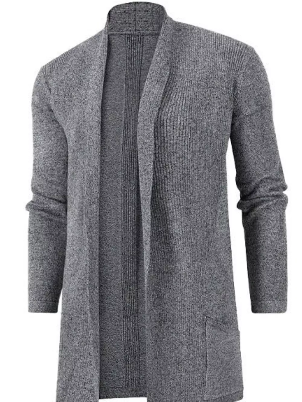 Men's Plus Size Solid Color Open Front Long Sleeve Knit Cardigan, image 2