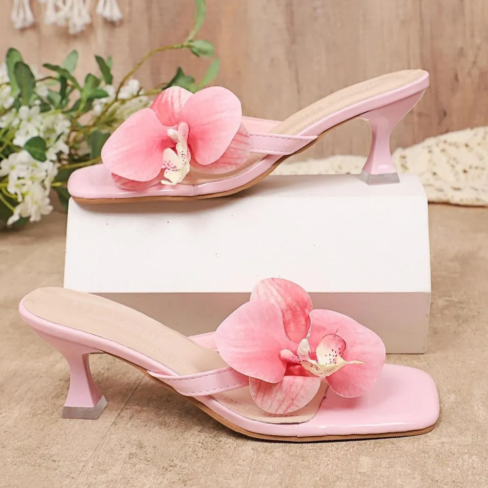 Floral Embellishment Kitten Heel Sandals, image 2