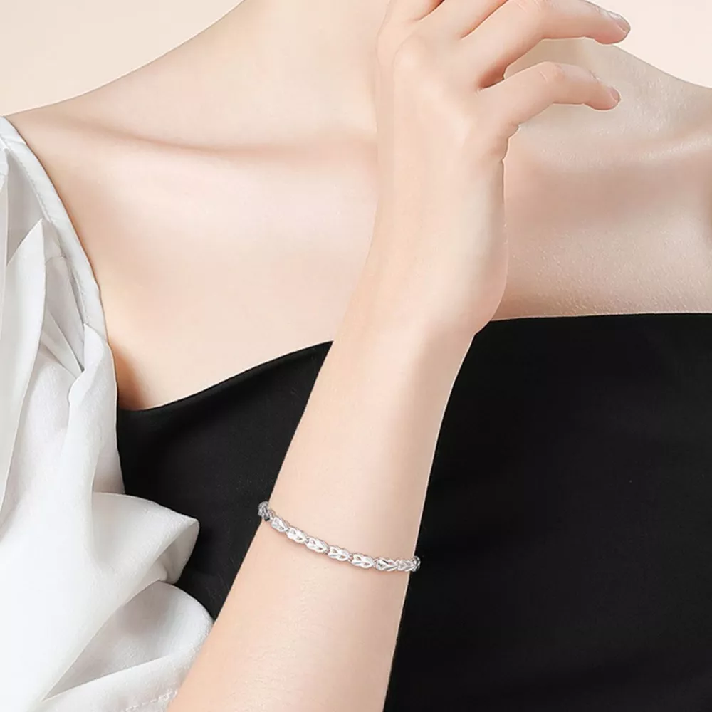 925 Sterling Silver Heart Link Bracelet, image 5