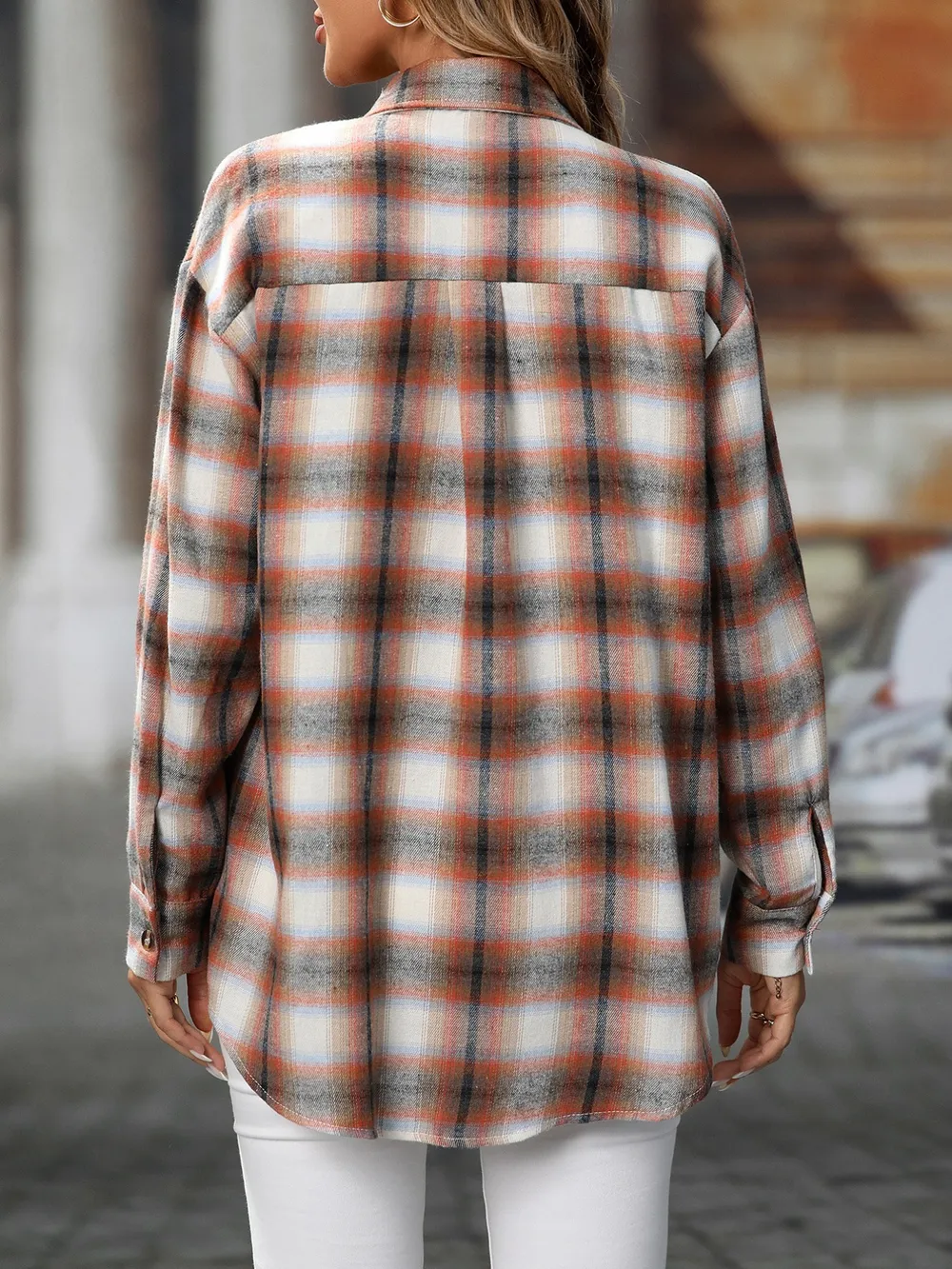 Oversized Plaid Button-Up Shirt, image 6