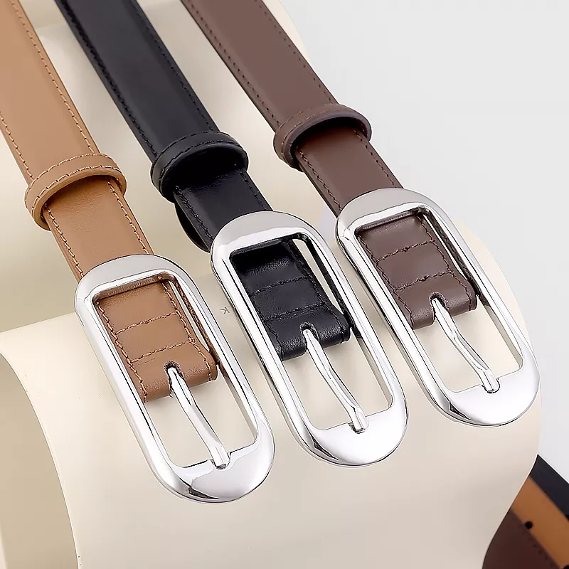 Leather Skinny Belt with Buckle, image 3
