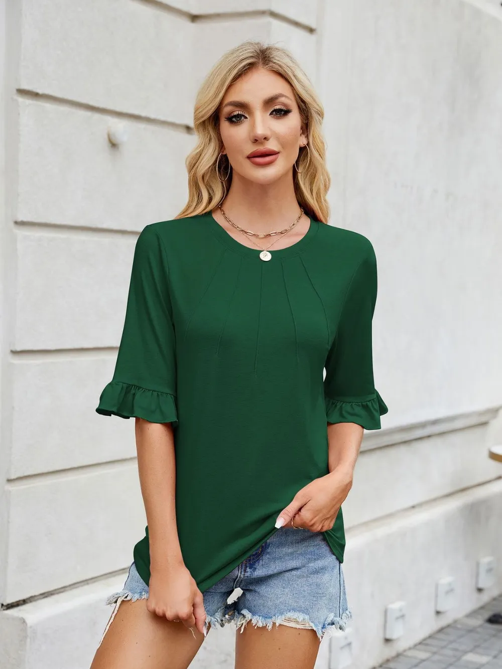 Round Neck Ruffled Half Sleeve T-Shirt, image 14