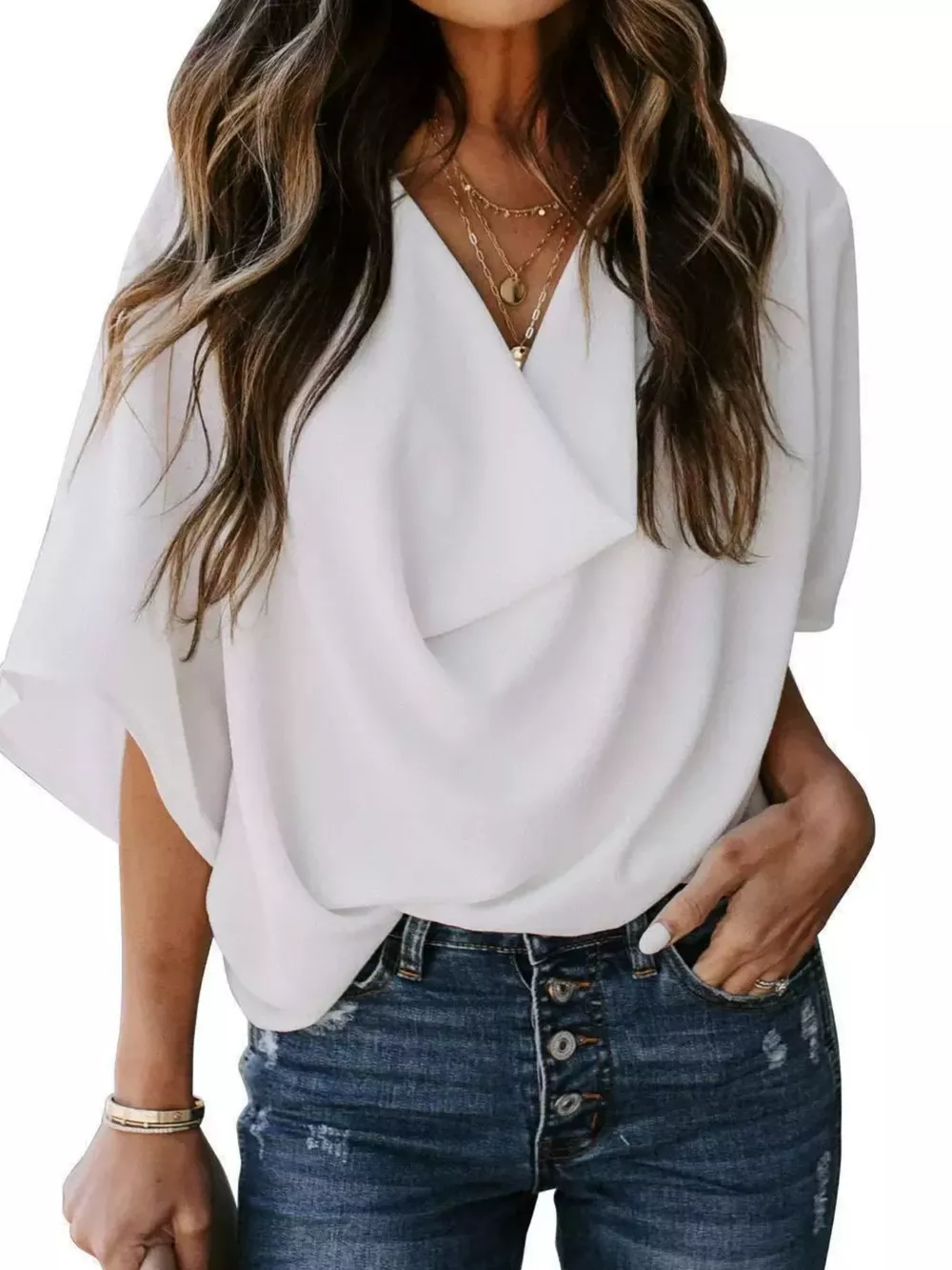 Full Size Half Sleeve Flowy Blouse Plus Size, image 4