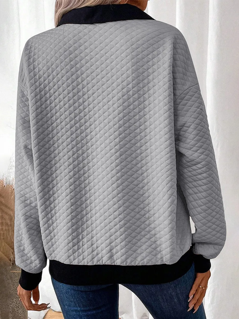 Texture Quarter Button Long Sleeve Sweatshirt, image 4