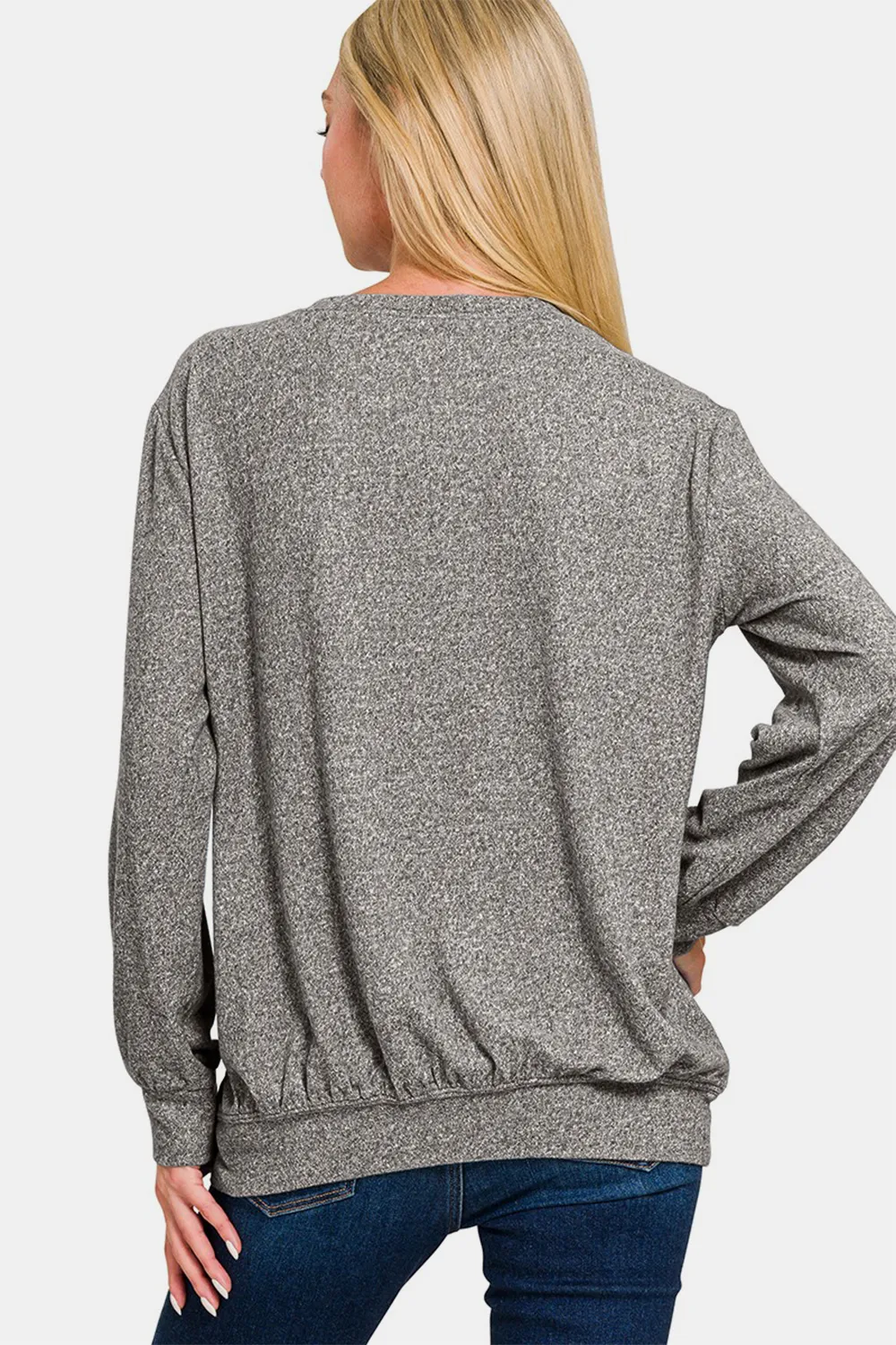 Full Size Melange Round Neck Top, image 2