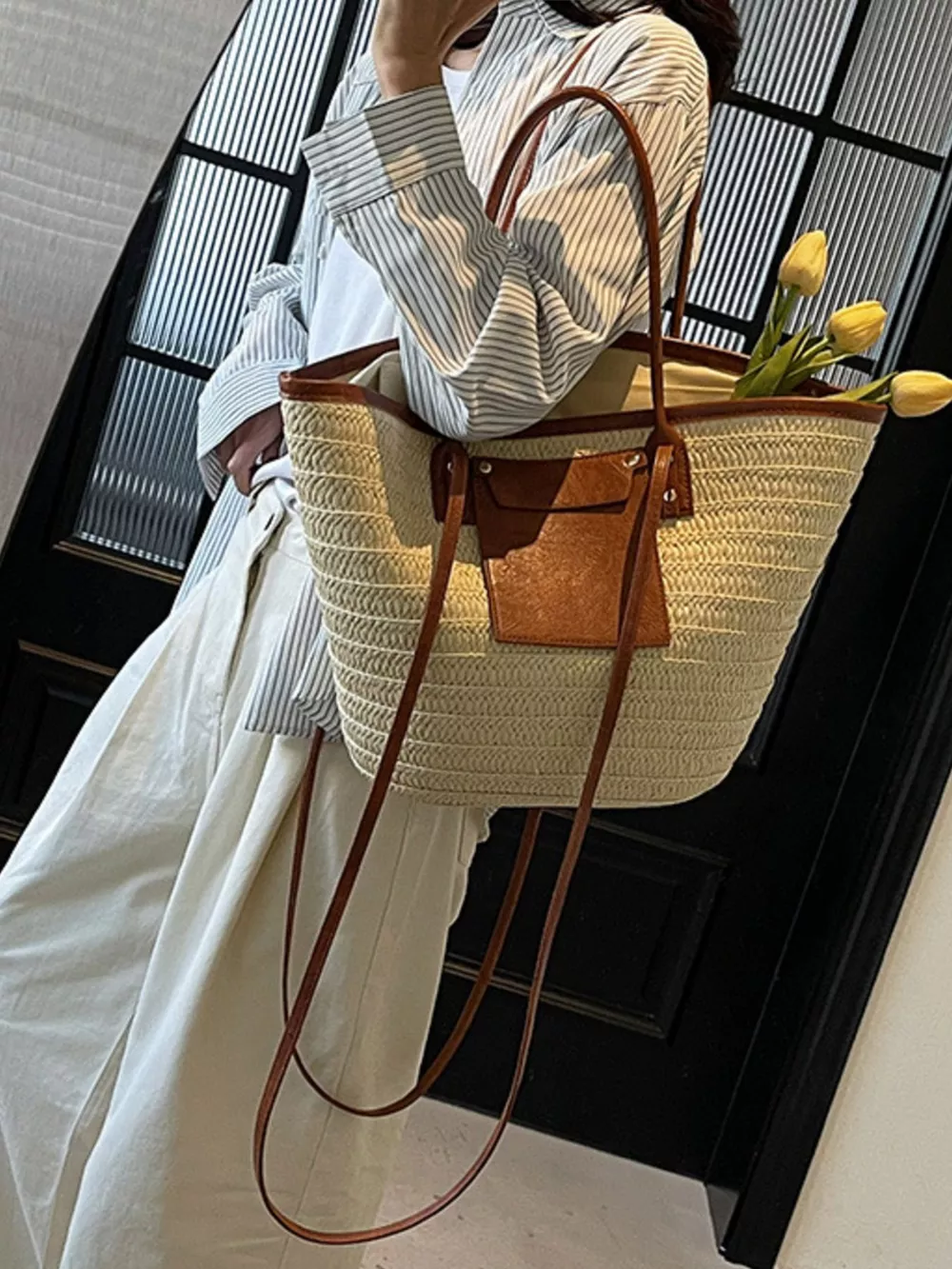 Woven Straw Tote Bag, image 8