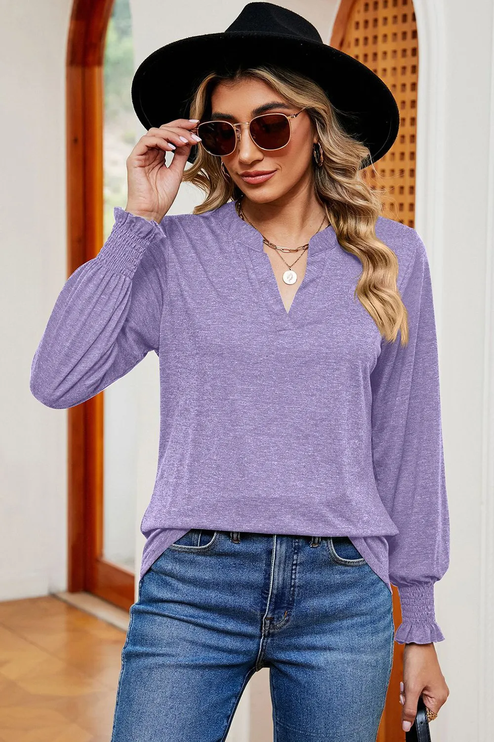 Notched Lantern Sleeve T-Shirt, image 30