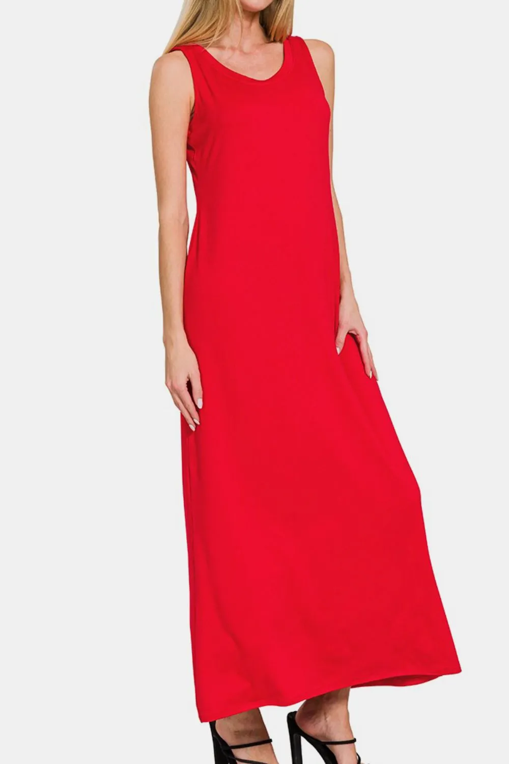 Scoop Neck Wide Strap Tank Dress, image 2
