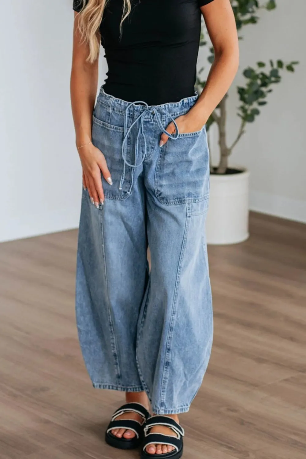 Wide Leg Drawstring Jeans, image 3