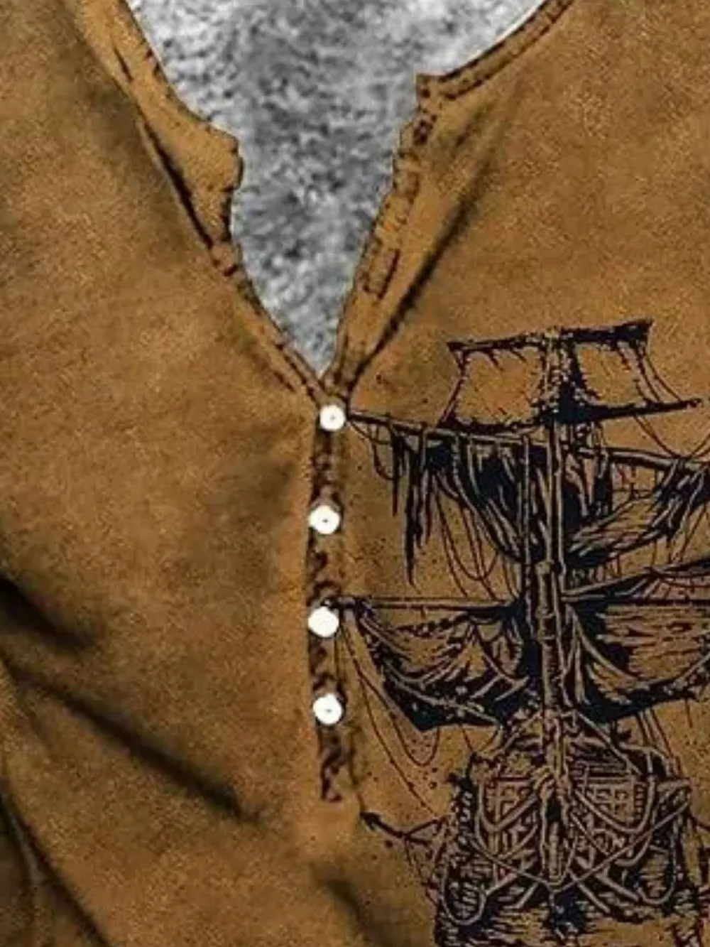 Men's Full Size Vintage Pirate Ship Skull Print Long Sleeve T-Shirt Plus Size, image 2