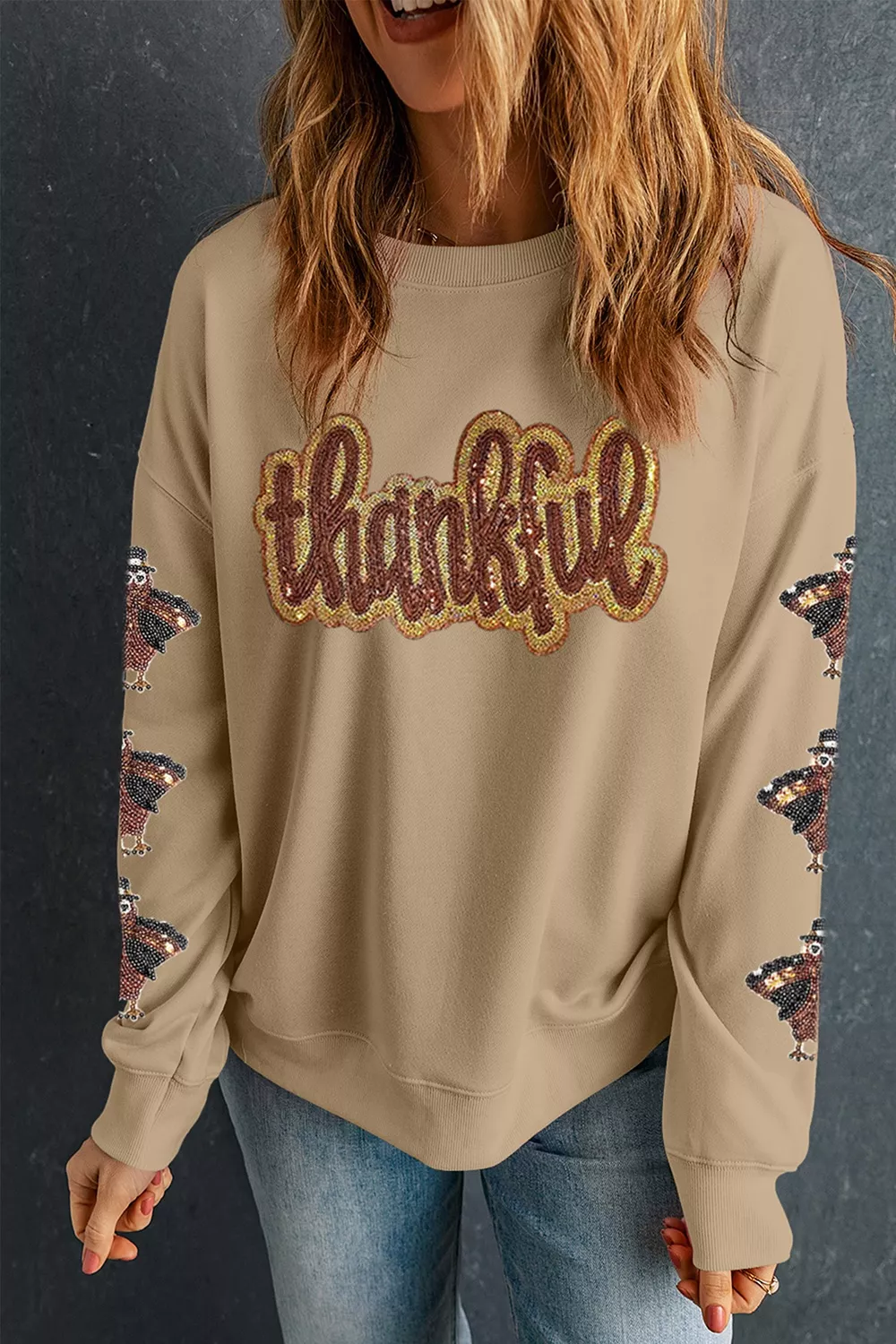 Turkey Season Thankful Sequin Sweatshirt, image 3