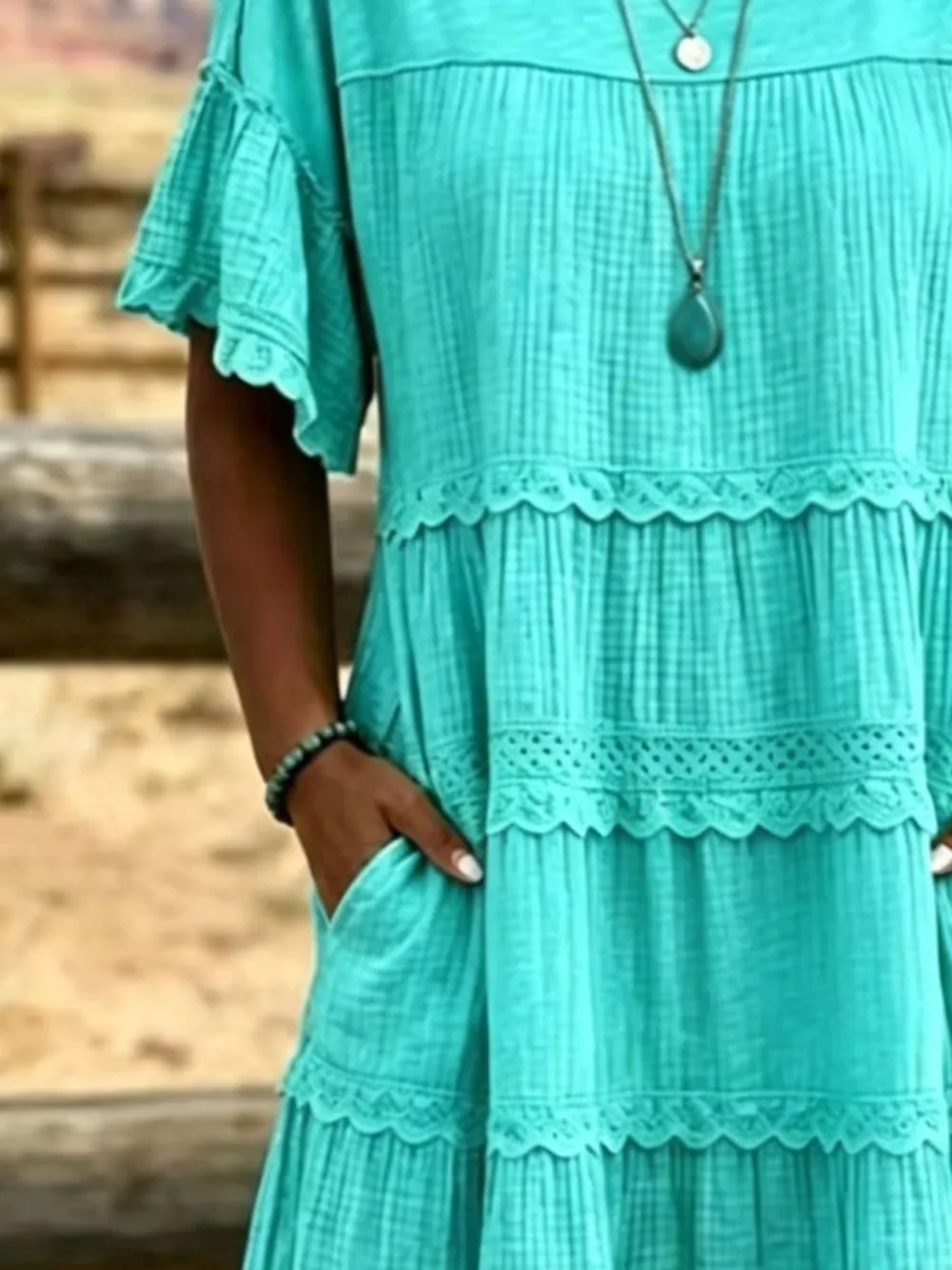 Full Size Tiered Ruffle Sleeve Midi Dress with Pockets Plus Size, image 12