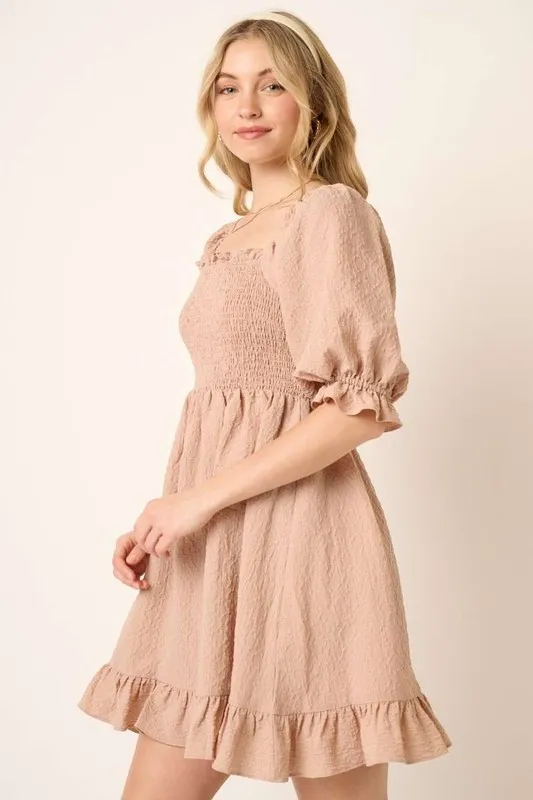 Smocked Ruffled Hem Half Sleeve Mini Dress, image 3