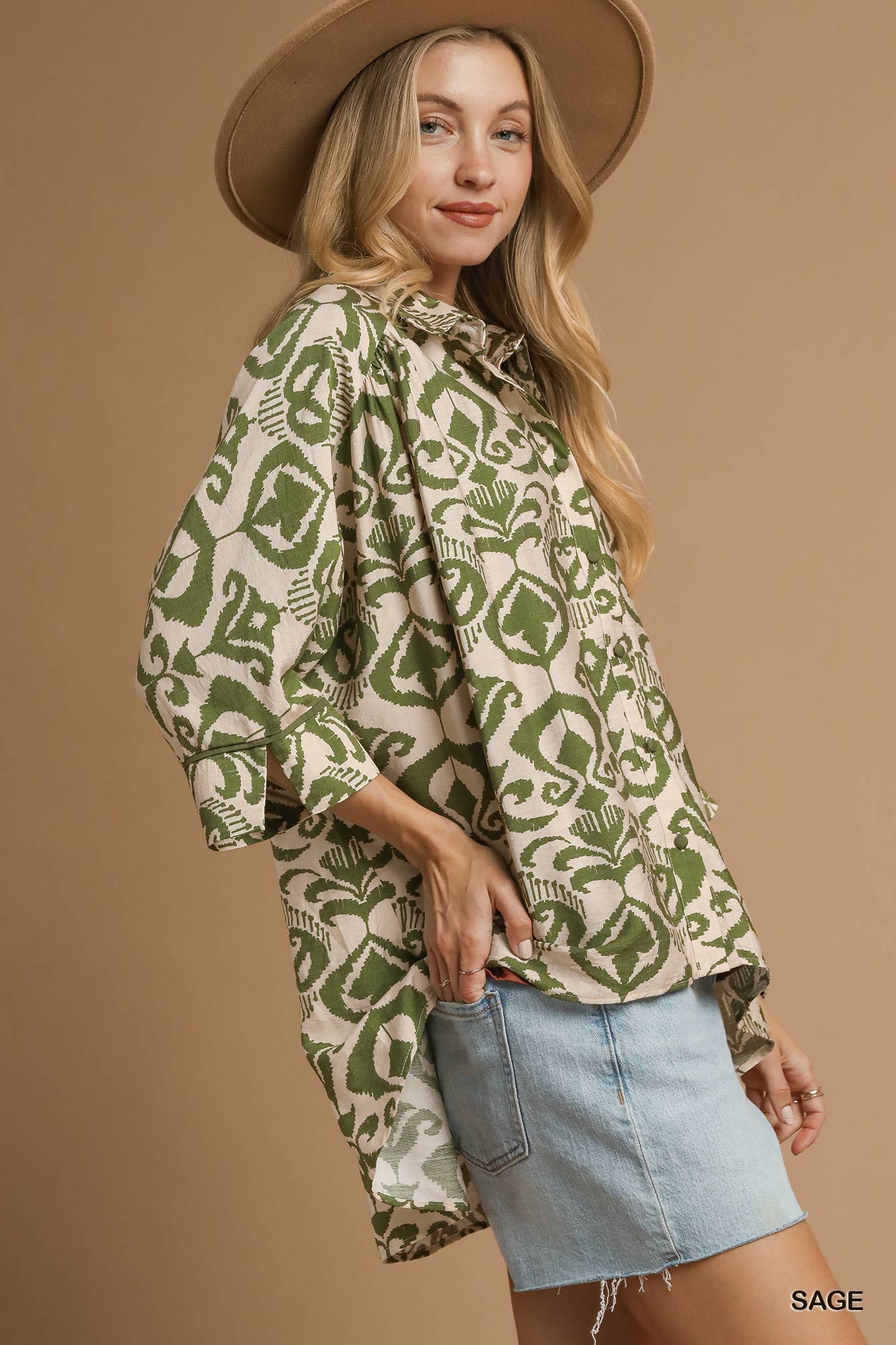 Abstract Print Button-Up Oversized Shirt, image 4
