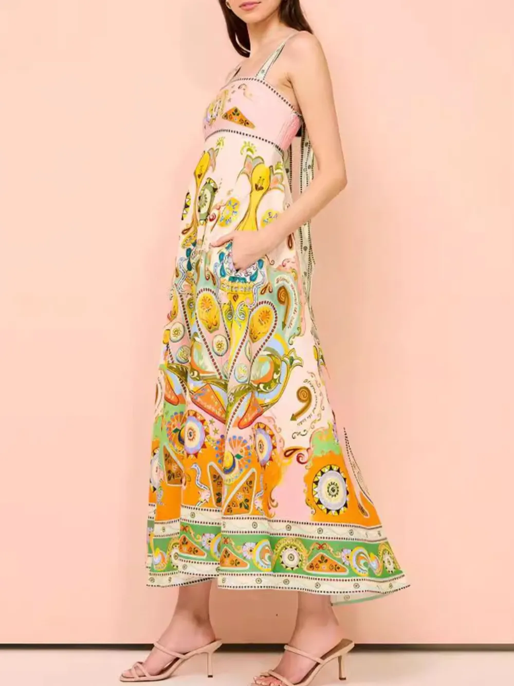 Paisley Print Square Neck Summer Dress, image 8