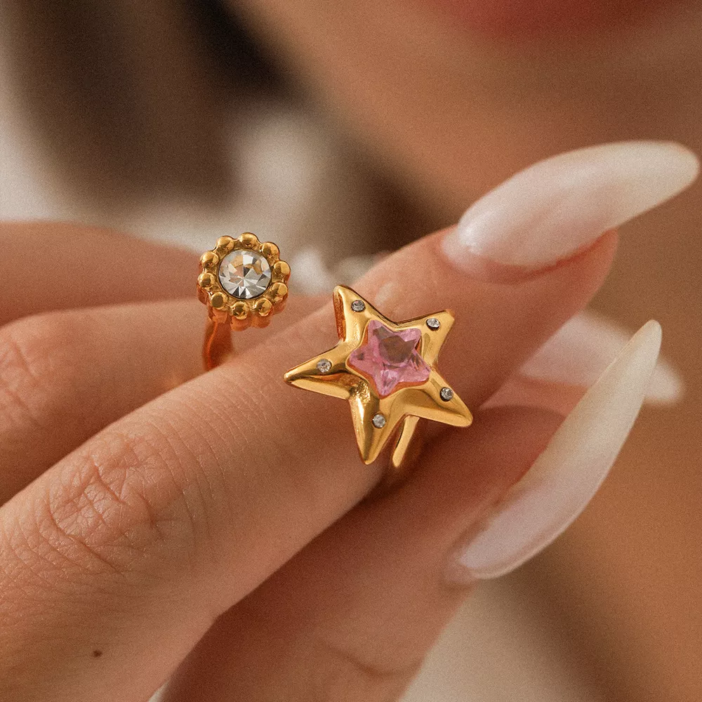 18K Gold-Plated Zircon Star Open Ring, image 9