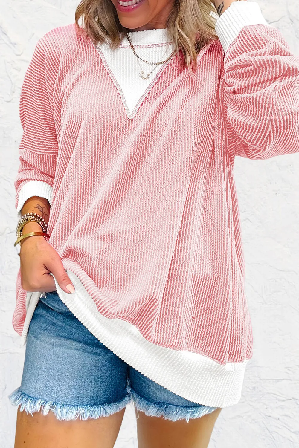 Contrast Round Neck Long Sleeve Sweatshirt, image 5