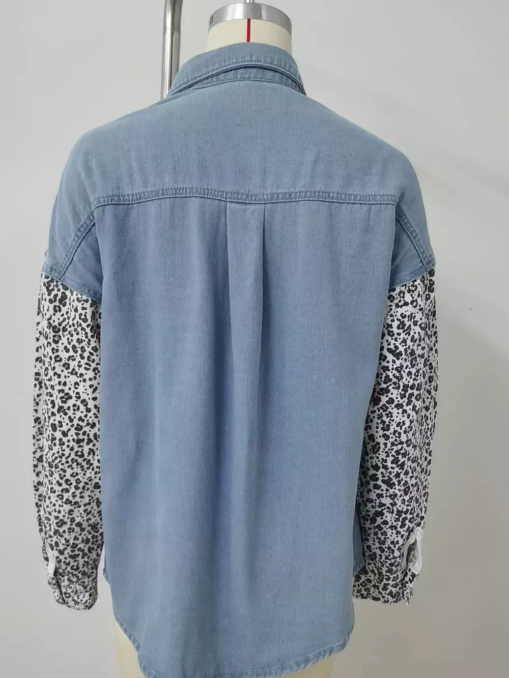 Leopard Patchwork Button Up Denim Shirt, image 6