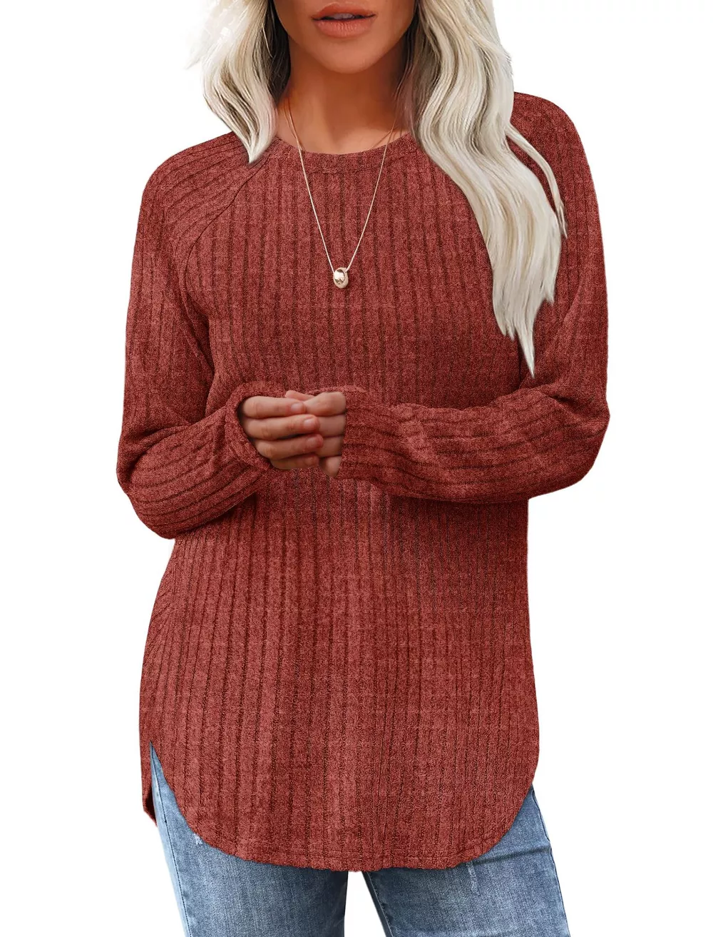 Casual Ribbed Knit Long Sleeve T-Shirt, image 5