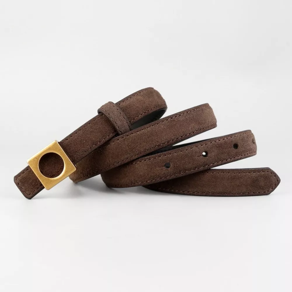 Leather Square Buckle Skinny Belt, image 3