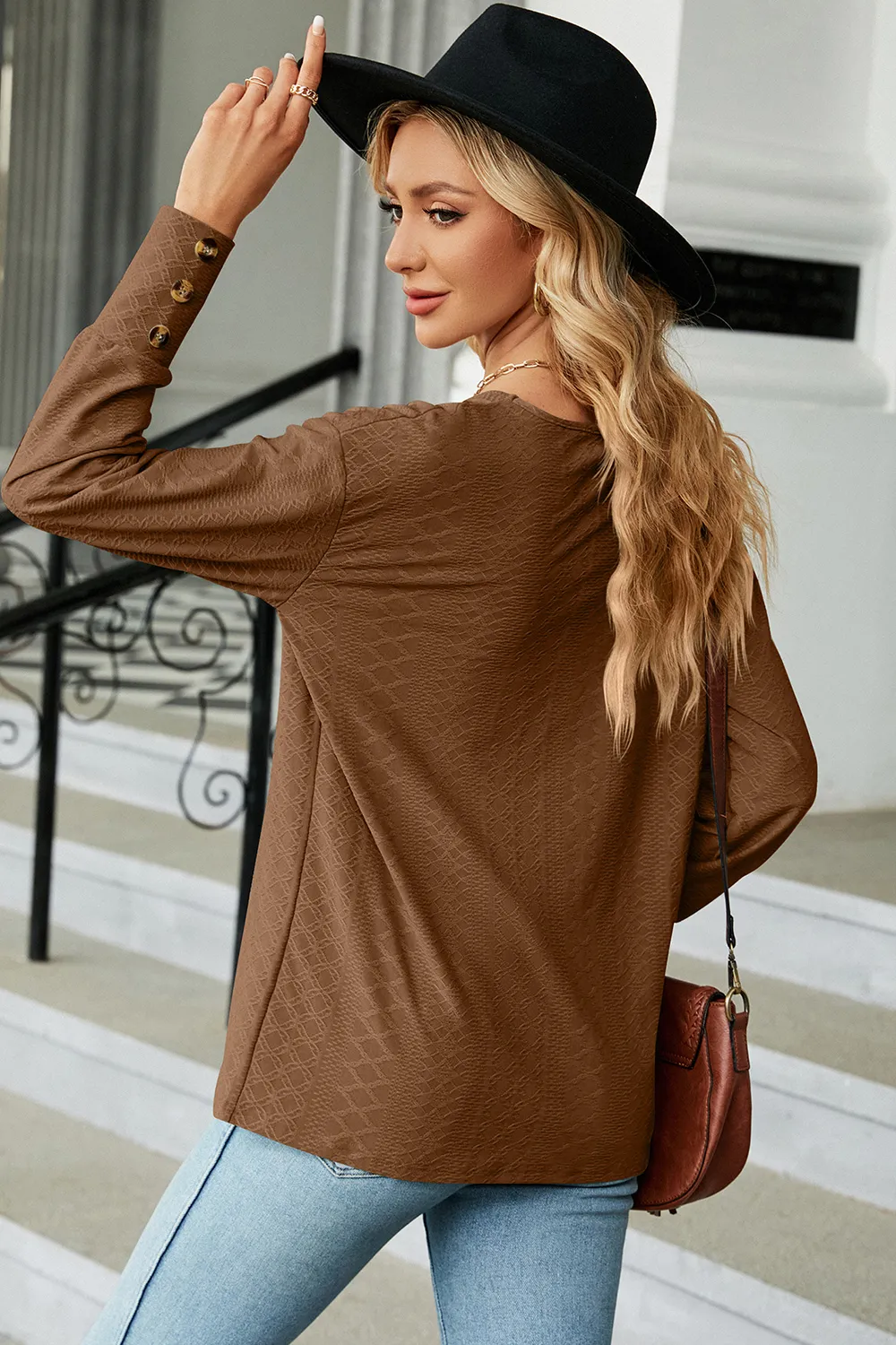 V-Neck Lantern Sleeve T-Shirt, image 3