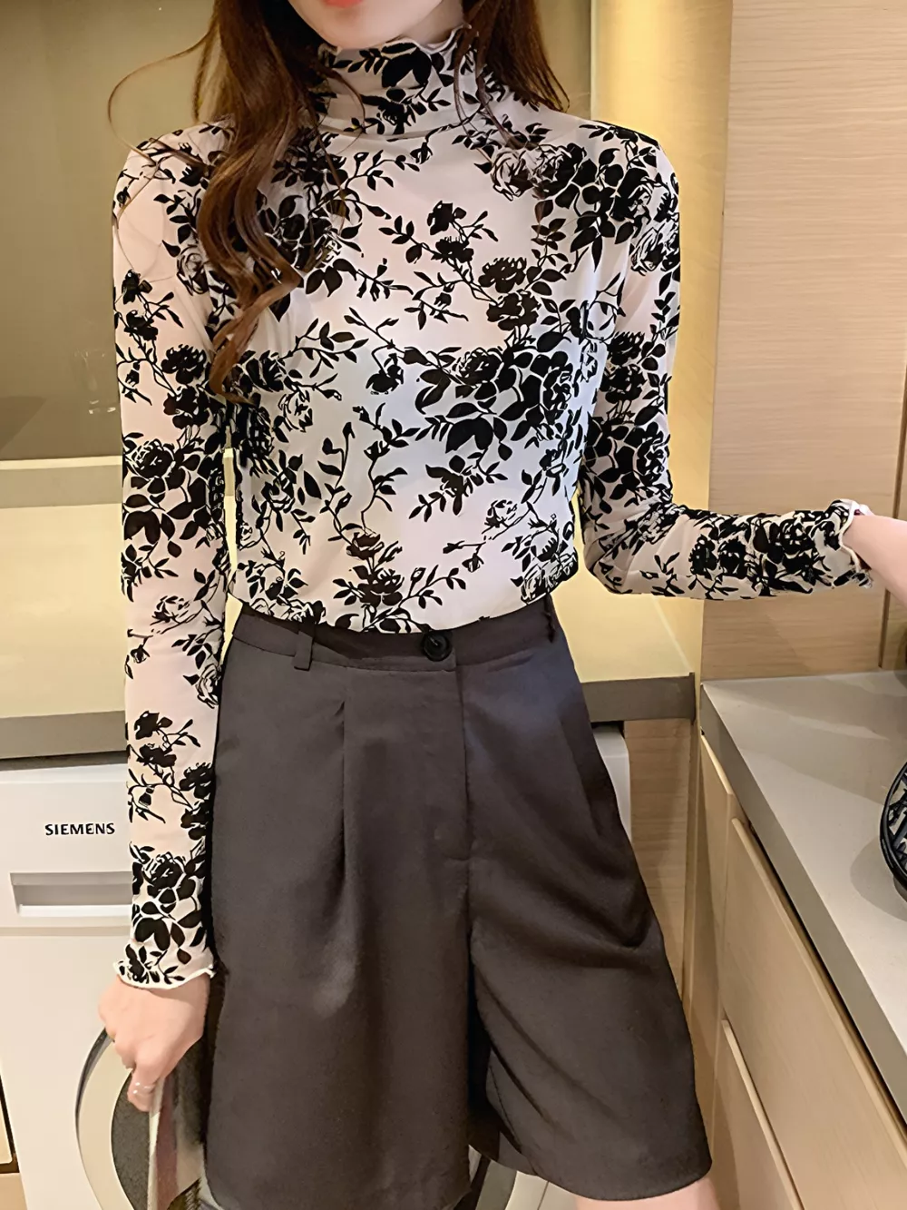 Floral Turtleneck Long Sleeve Top, image 8