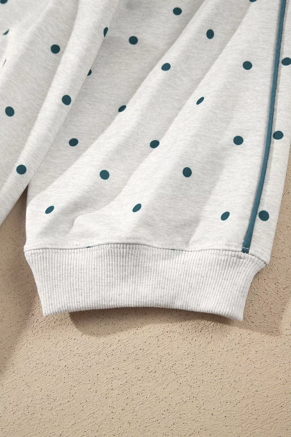 Polka Dot Print Piping Trim 3/4 Sleeve Relaxed Top, image 8
