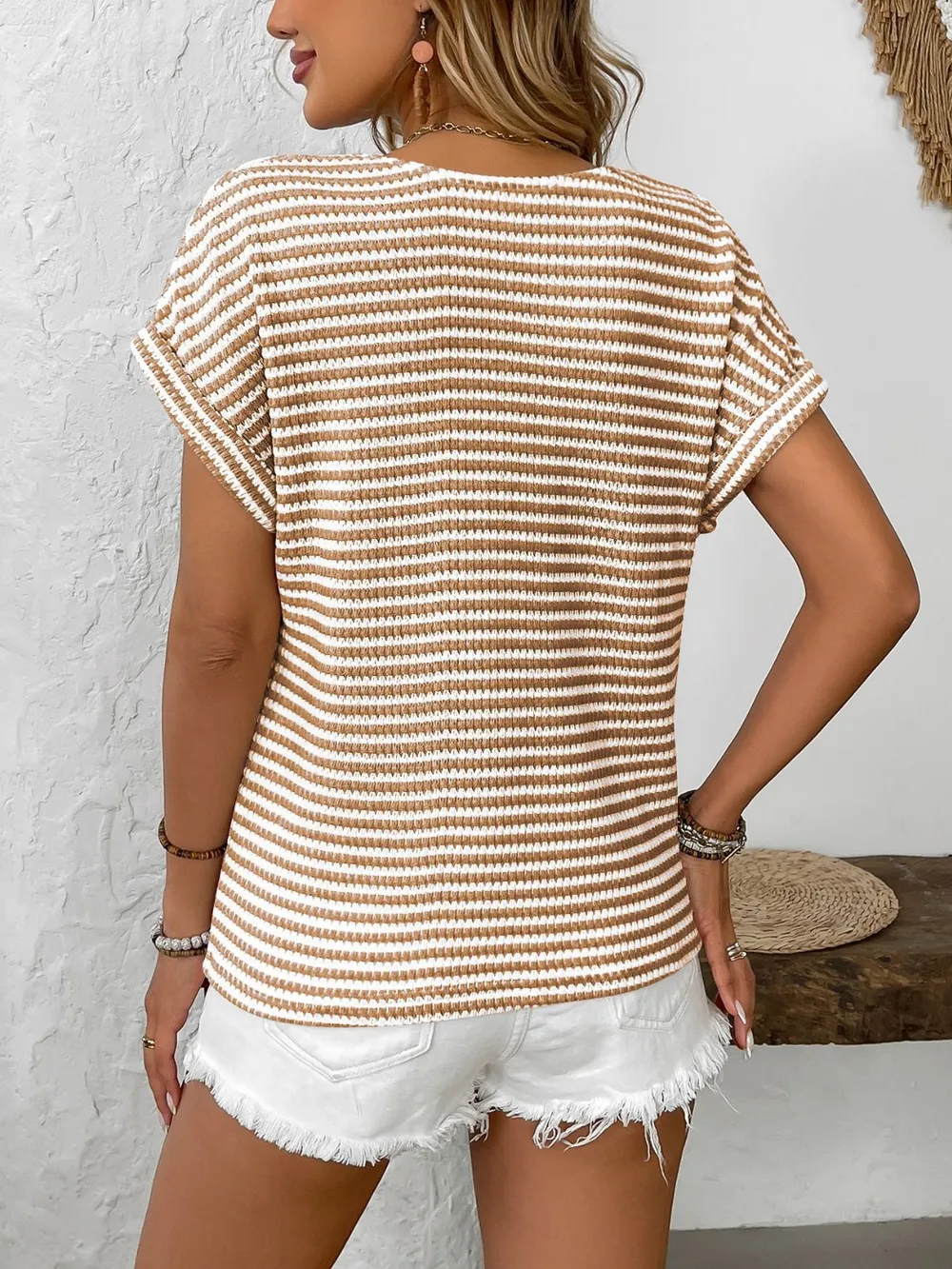 Striped V-Neck Short Sleeve T-Shirt, image 16