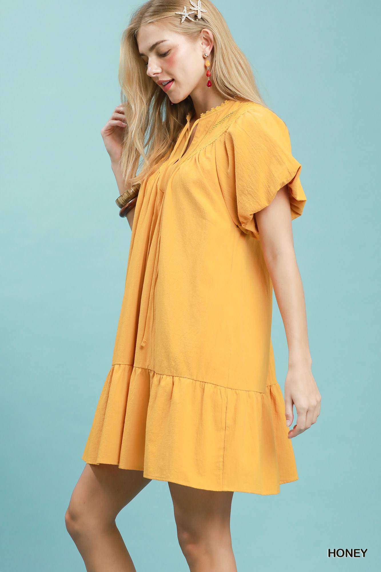 Flutter Sleeve Tassel Tie Ruffle Hem Mini Dress, image 2
