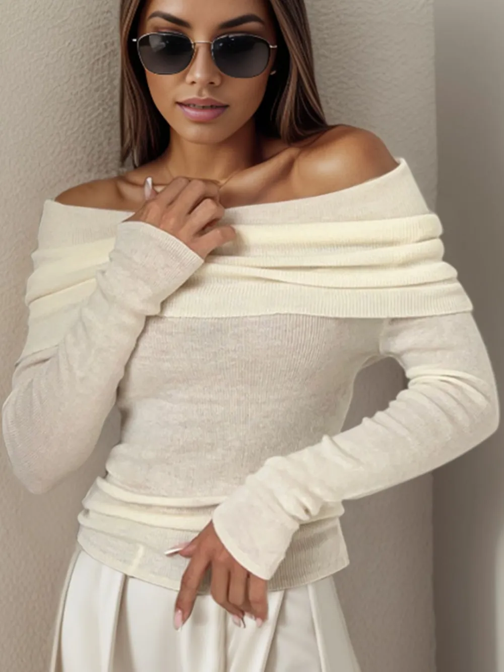 Off-Shoulder Long Sleeve Sweater, image 5