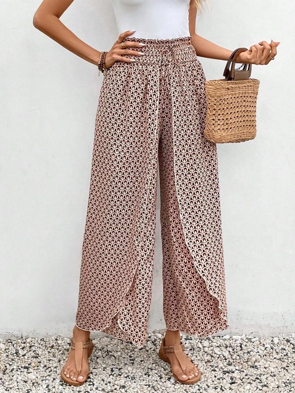 Tied Printed Wide Leg Pants, image 16