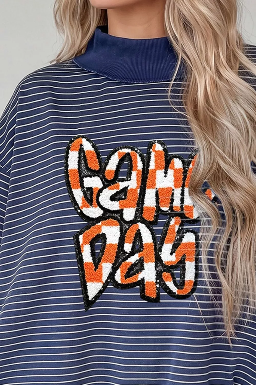 Stripe GAME DAY Letter Print Long Sleeve Two Piece Graphic Shorts Set, image 2