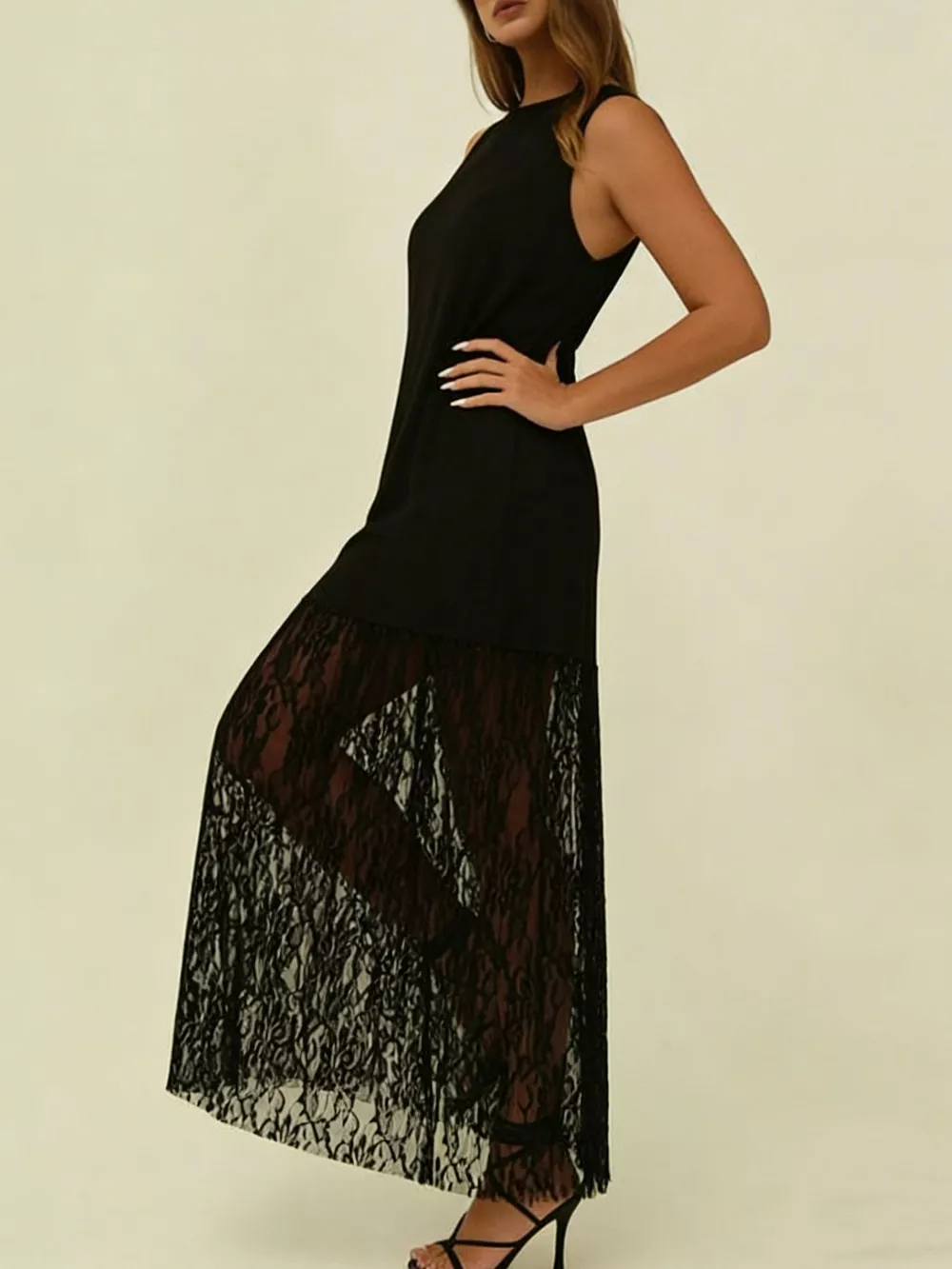 Plus Size Sleeveless Lace Trim Maxi Dress, image 4