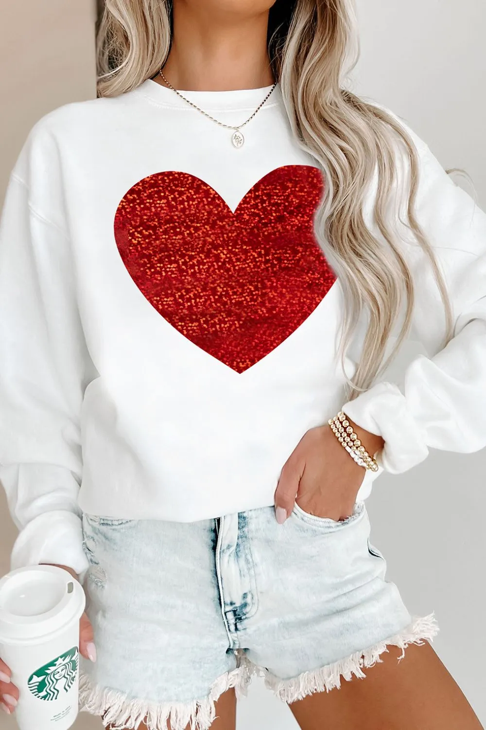 Valentine’s Day Heart Round Neck Long Sleeve Sweatshirt, image 4