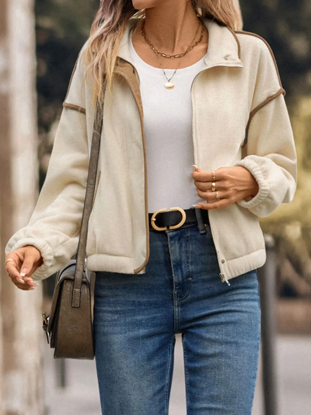 Zip Up Dropped Shoulder Polar Fleece Jacket, image 5