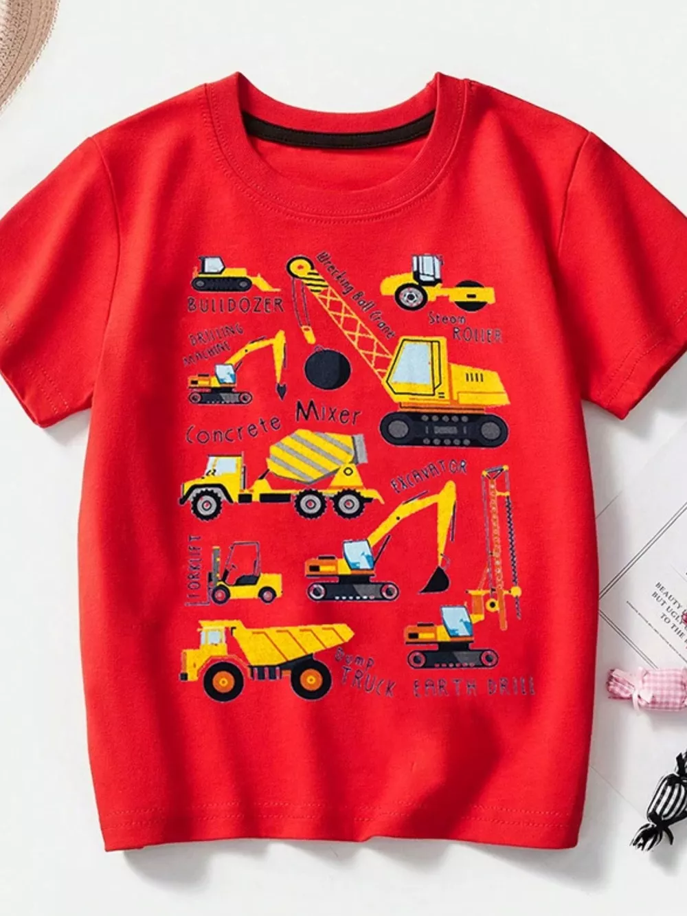 Children's Construction Vehicle Crew Neck Short Sleeve T-Shirt, image 12