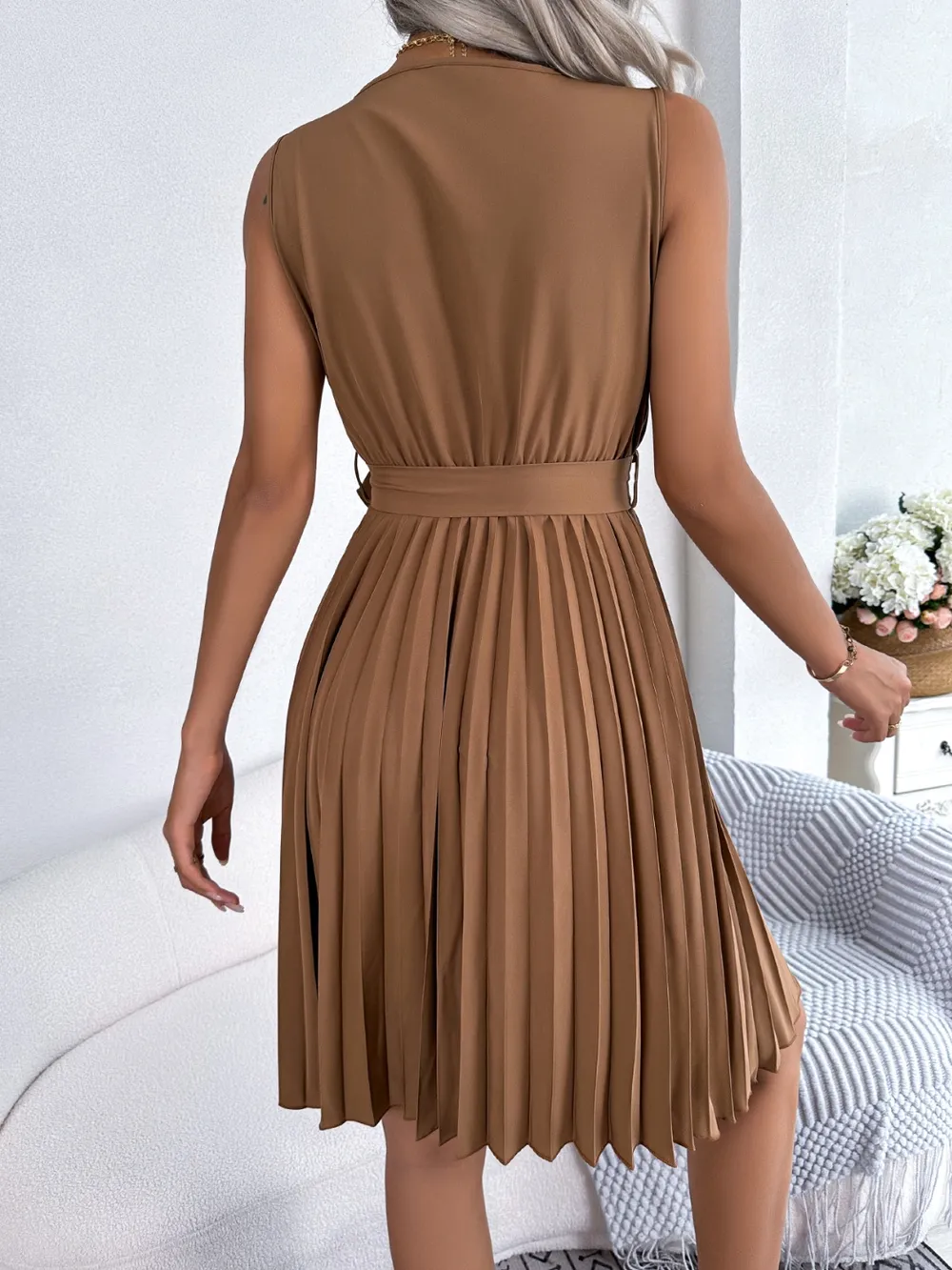 Tied Surplice Sleeveless Pleated Dress, image 14