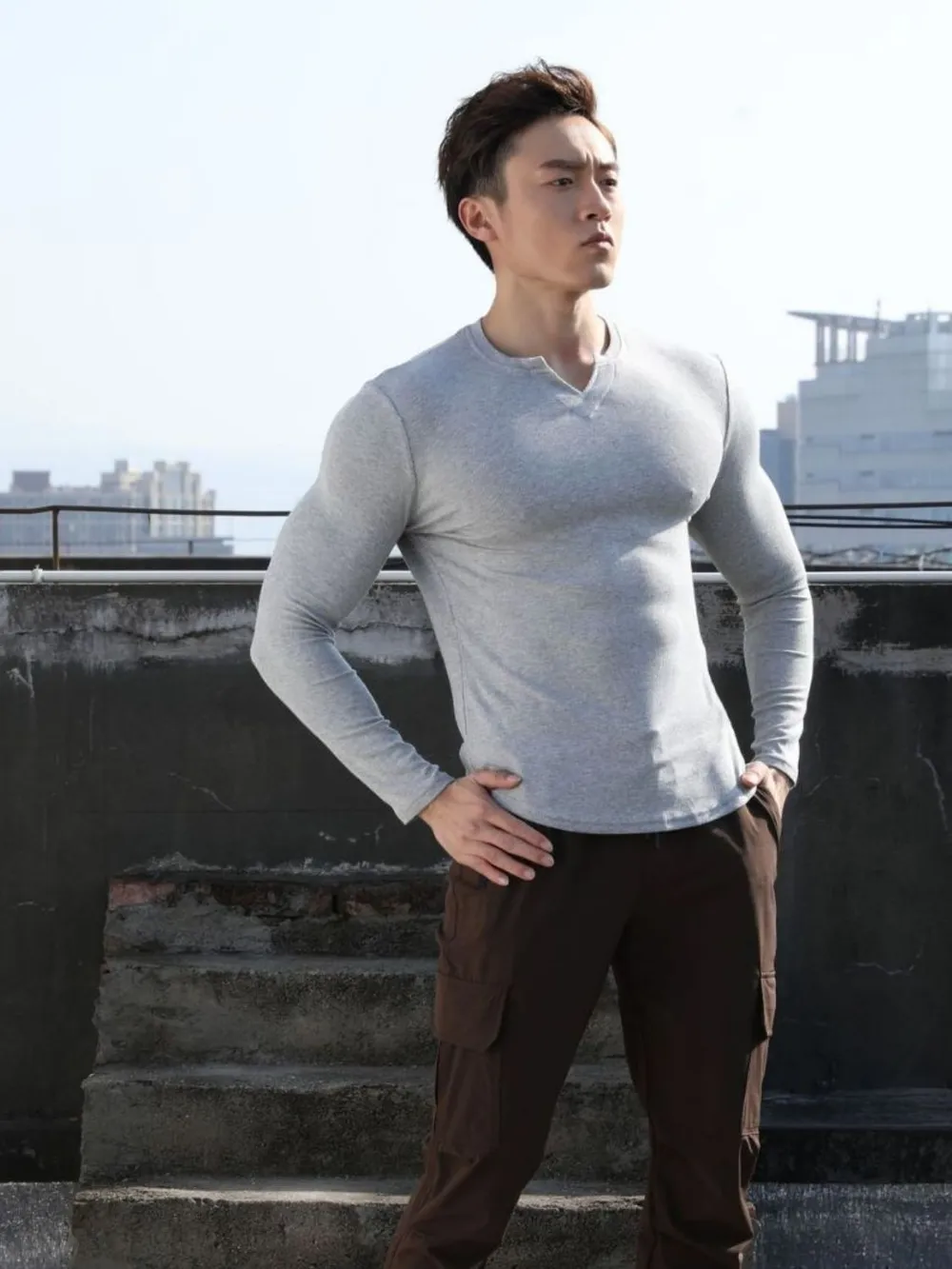Men's Plus Size Notched Long Sleeve T-Shirt, image 3