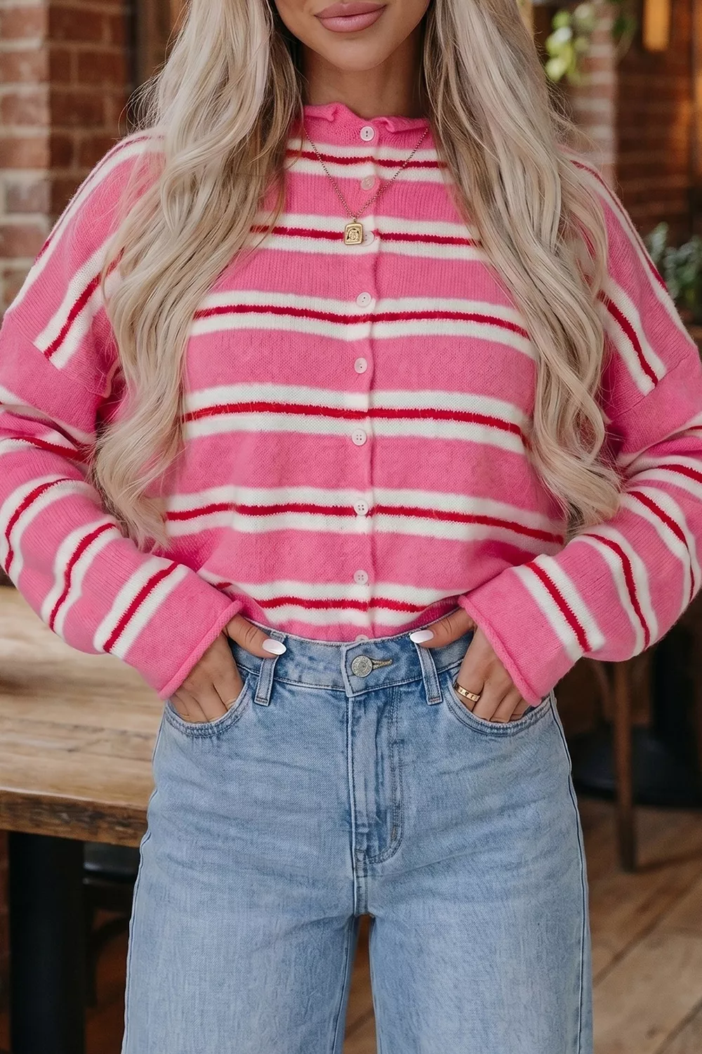 Striped Button-Up Cardigan, image 5