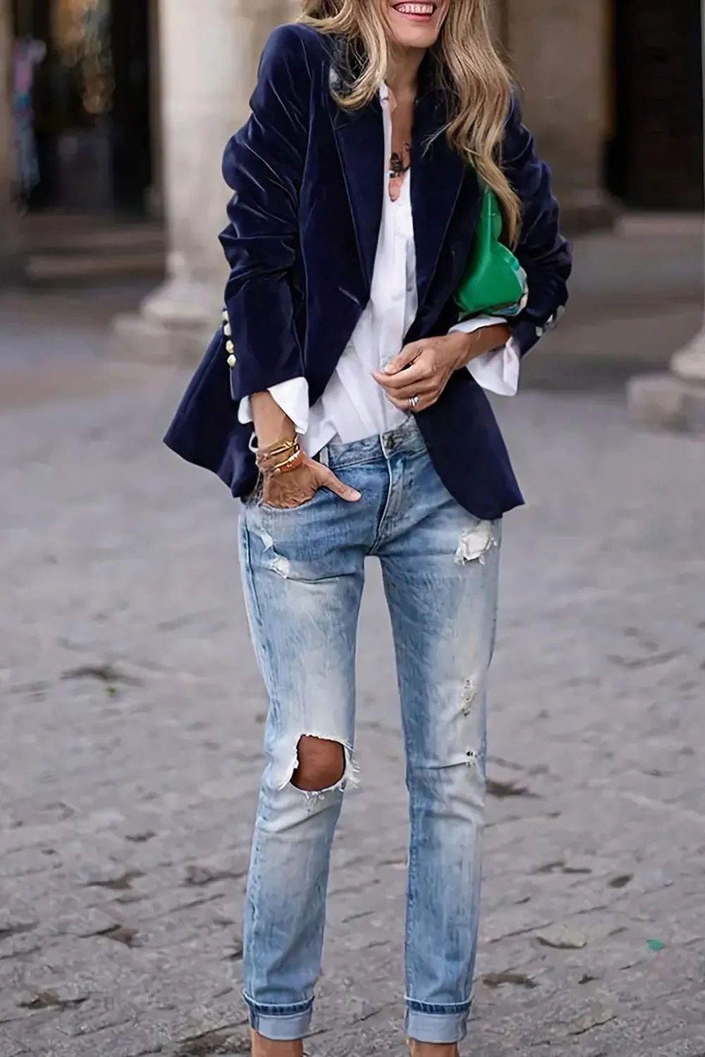 One Button Lapel Collar Long Sleeve Blazer, image 8