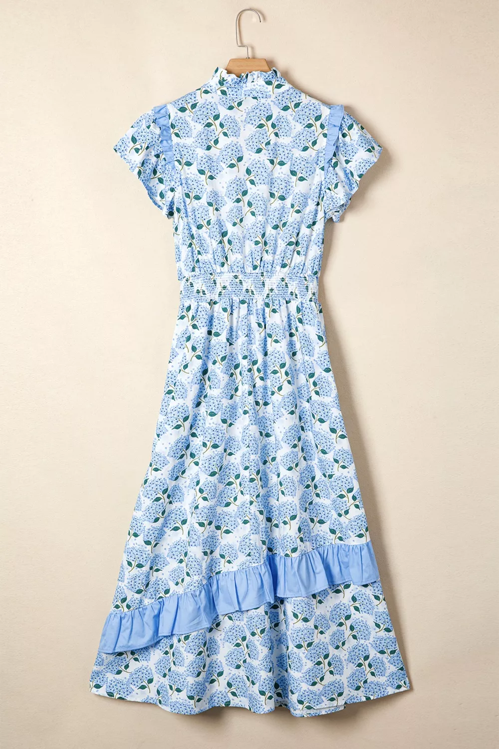 Hydrangea Floral Print Ruffle Trim Flutter Sleeve Dress, image 7