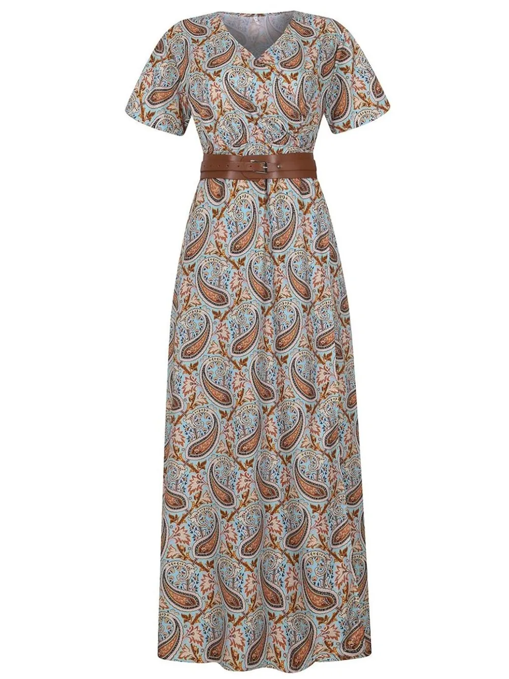 Full Size Printed V-Neck Short Sleeve Maxi Dress Plus Size, image 9