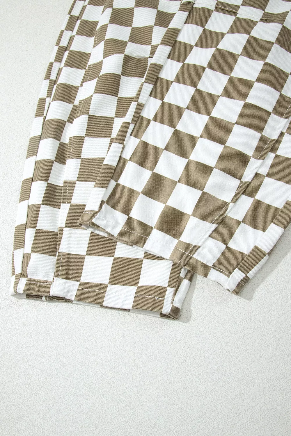 Checkered Print Denim Barrel Pants, image 11