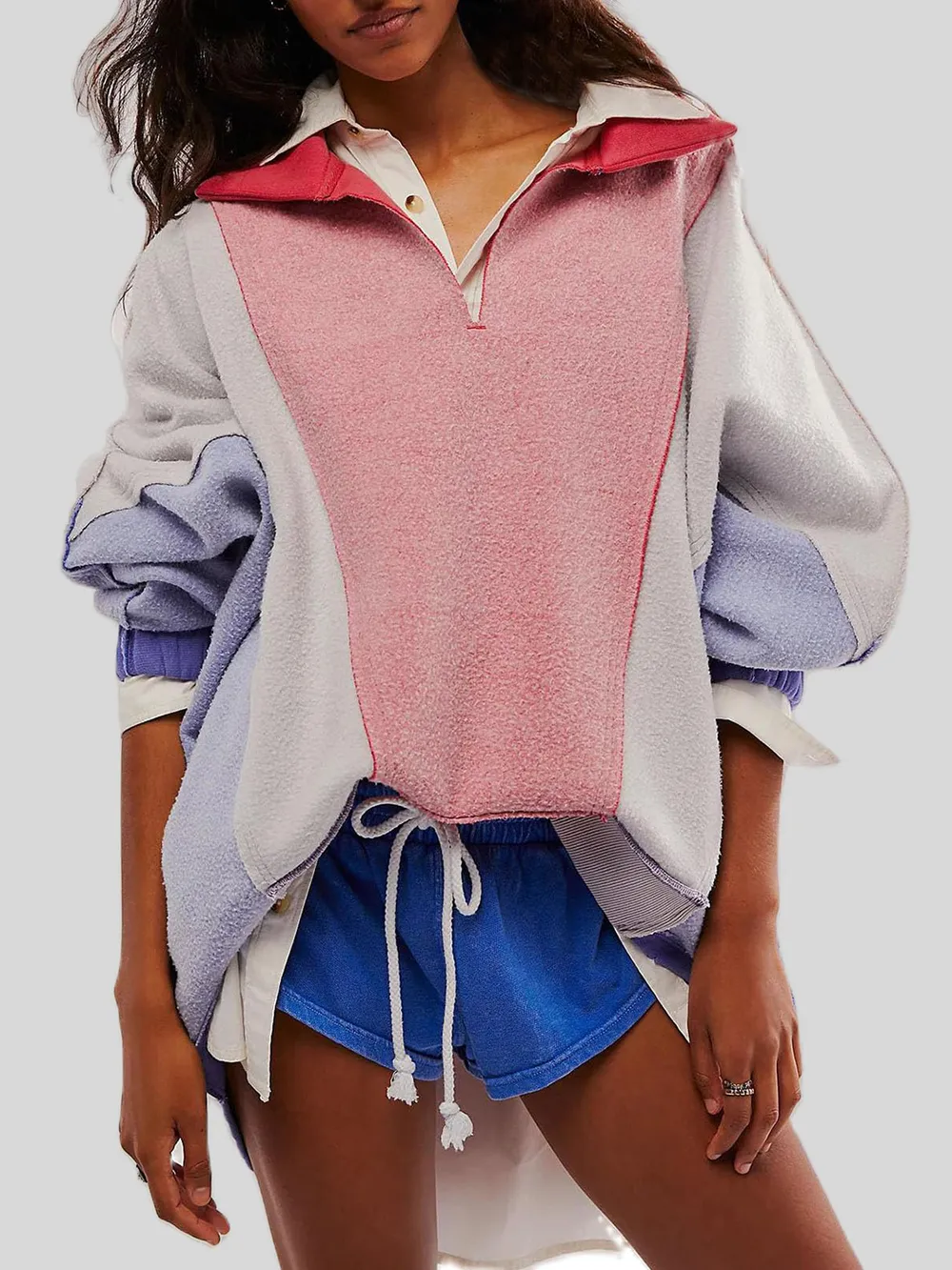 High-Low Exposed Seam Contrast Long Sleeve Sweatshirt, image 19