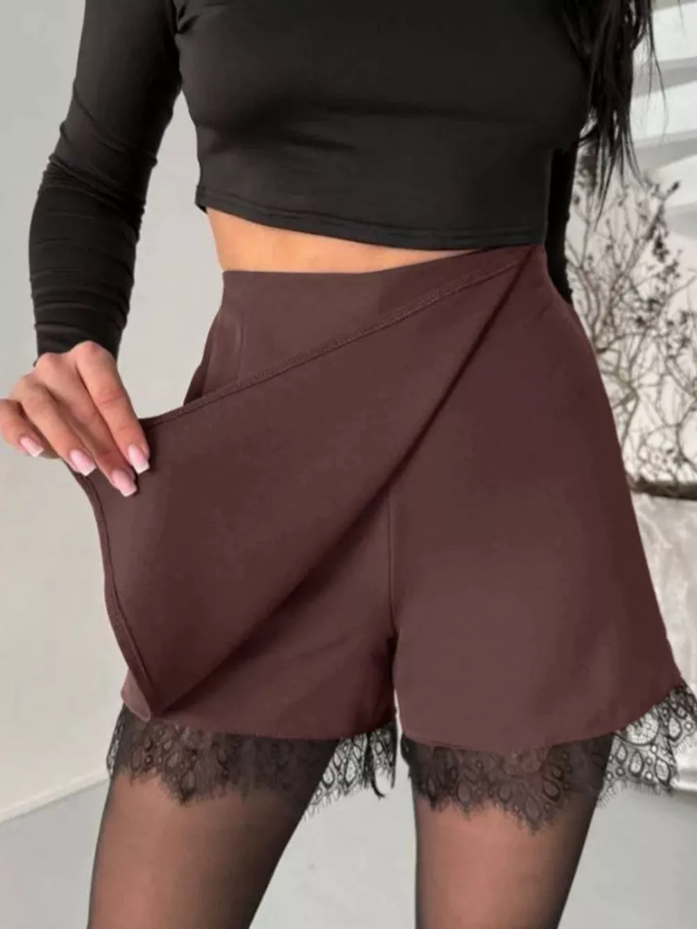 High-Waisted Lace Hem Skort, image 8